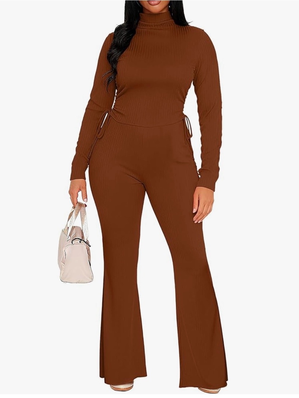 CLOCOR Womens 2 Piece Outfit Long Sleeve Crop Top & Wide Leg Pants (worn once)